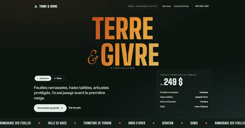 Page d'accueil de la démo Terre et Givre